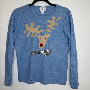 Antoni & Alison Blue Reindeer cashmere lambswool Sweater sequins festive winter